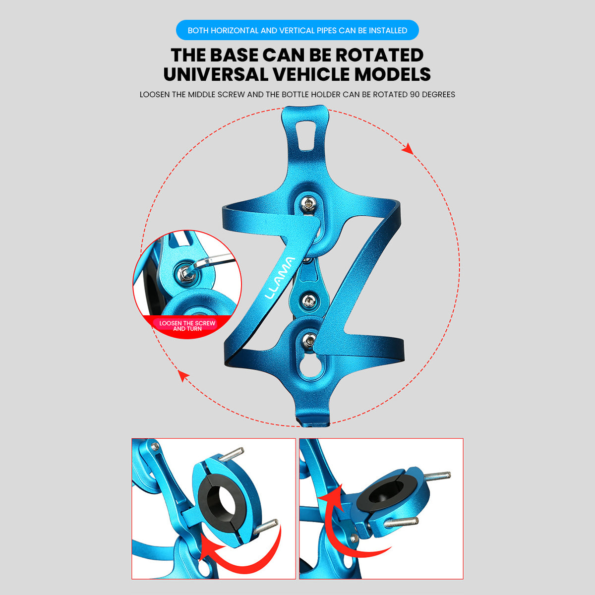 LLAMA EBIKE One-Piece Bicycle Cup Holder with Universal Mount Adapter
