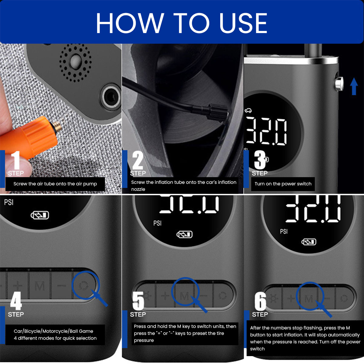 LLAMA EBIKE Portable Rechargeable Air Pump for Car Bicycle and Motorcycle Tires