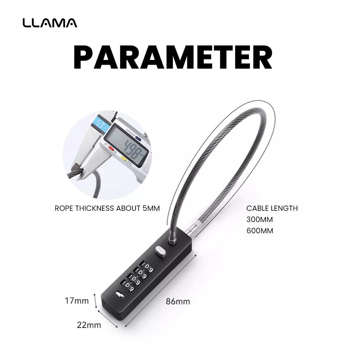 LLAMA EBIKE Steel wire combination lock padlock