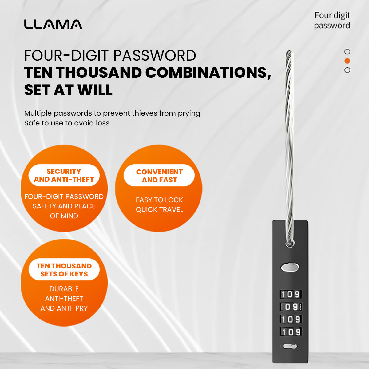 LLAMA EBIKE Steel wire combination lock padlock