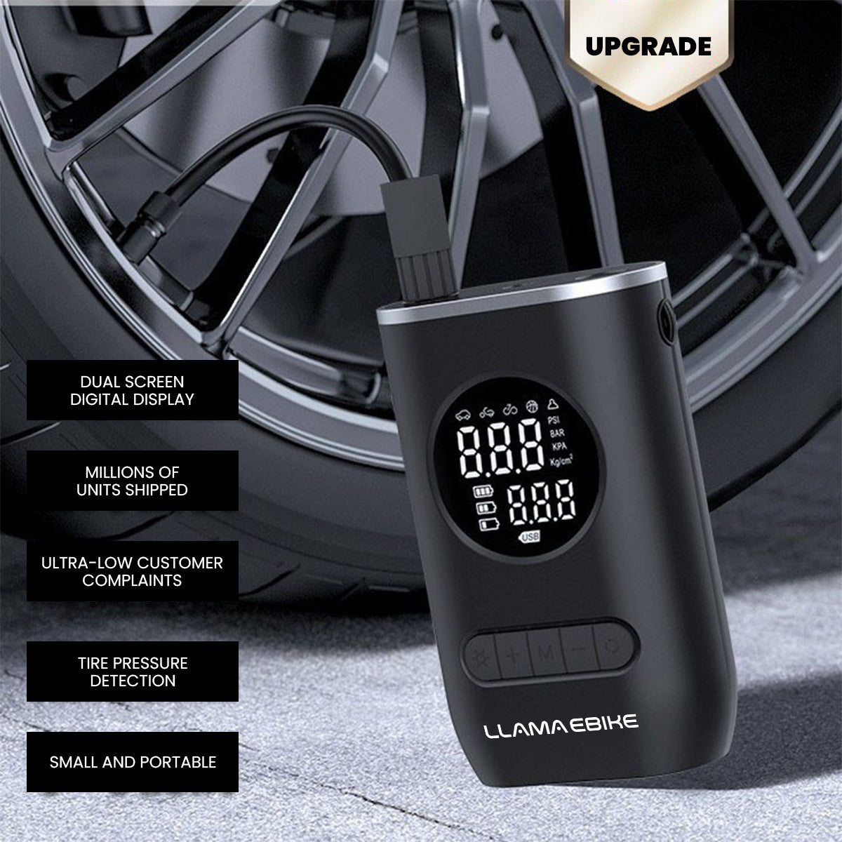LLAMA EBIKE Portable Rechargeable Air Pump for Car Bicycle and Motorcycle Tires