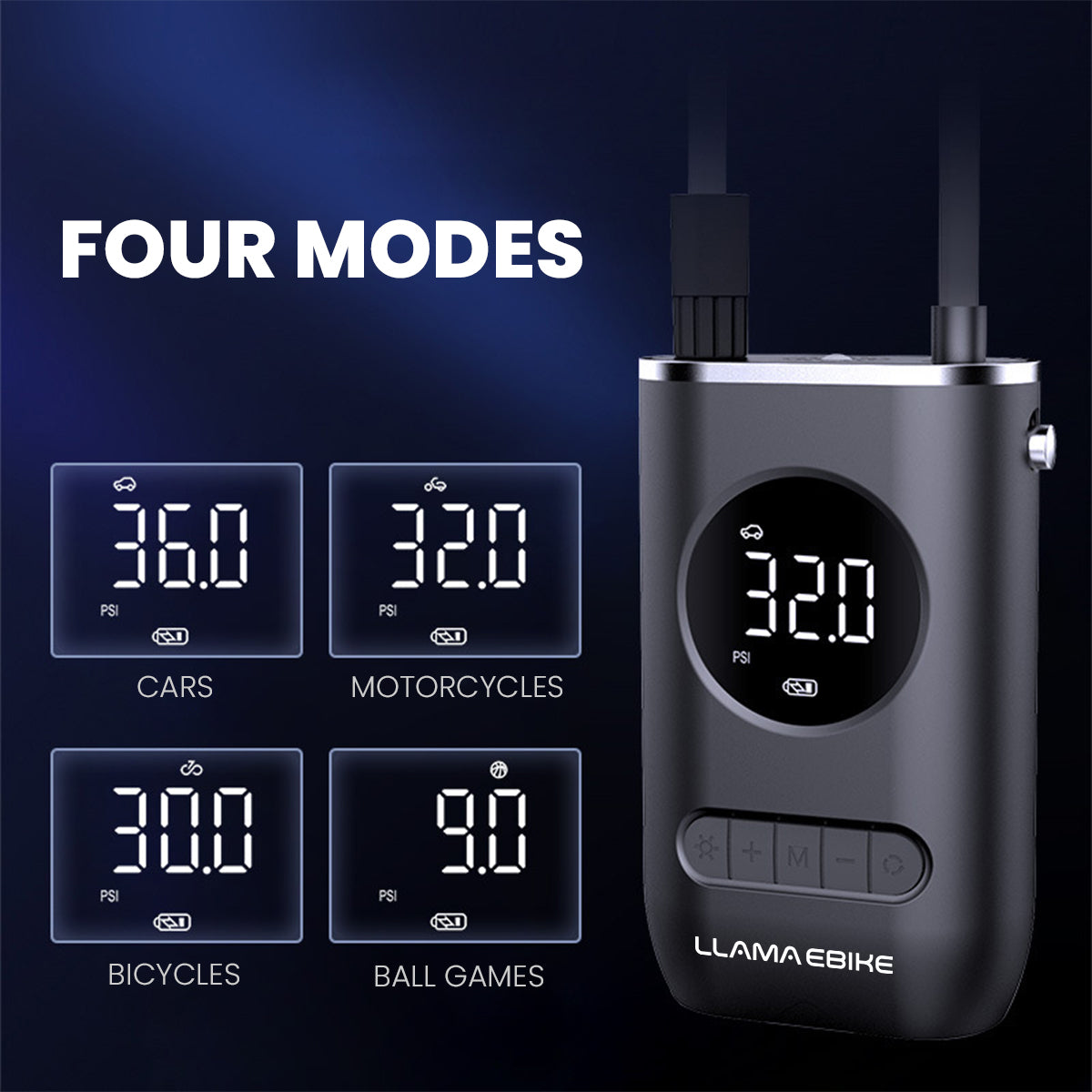 LLAMA EBIKE Portable Rechargeable Air Pump for Car Bicycle and Motorcycle Tires